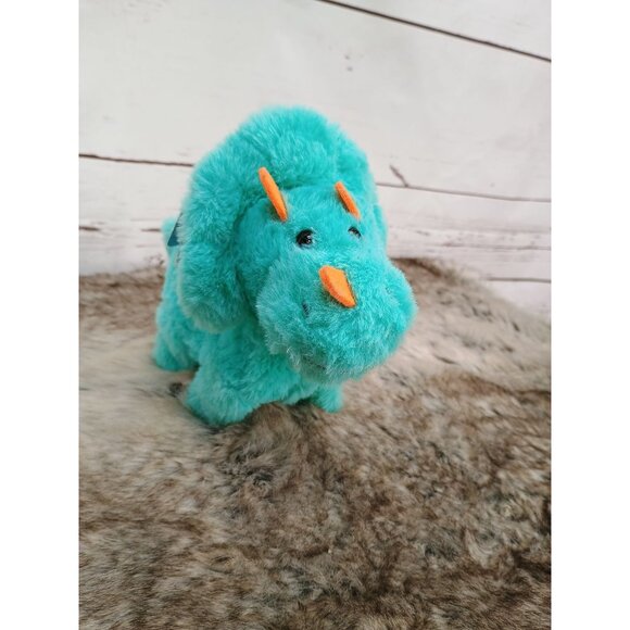 Kid Connection Teal Plush Walking Dinosaur Stuffed Animal‎ Toy Orange Horns Tags - Picture 2 of 8